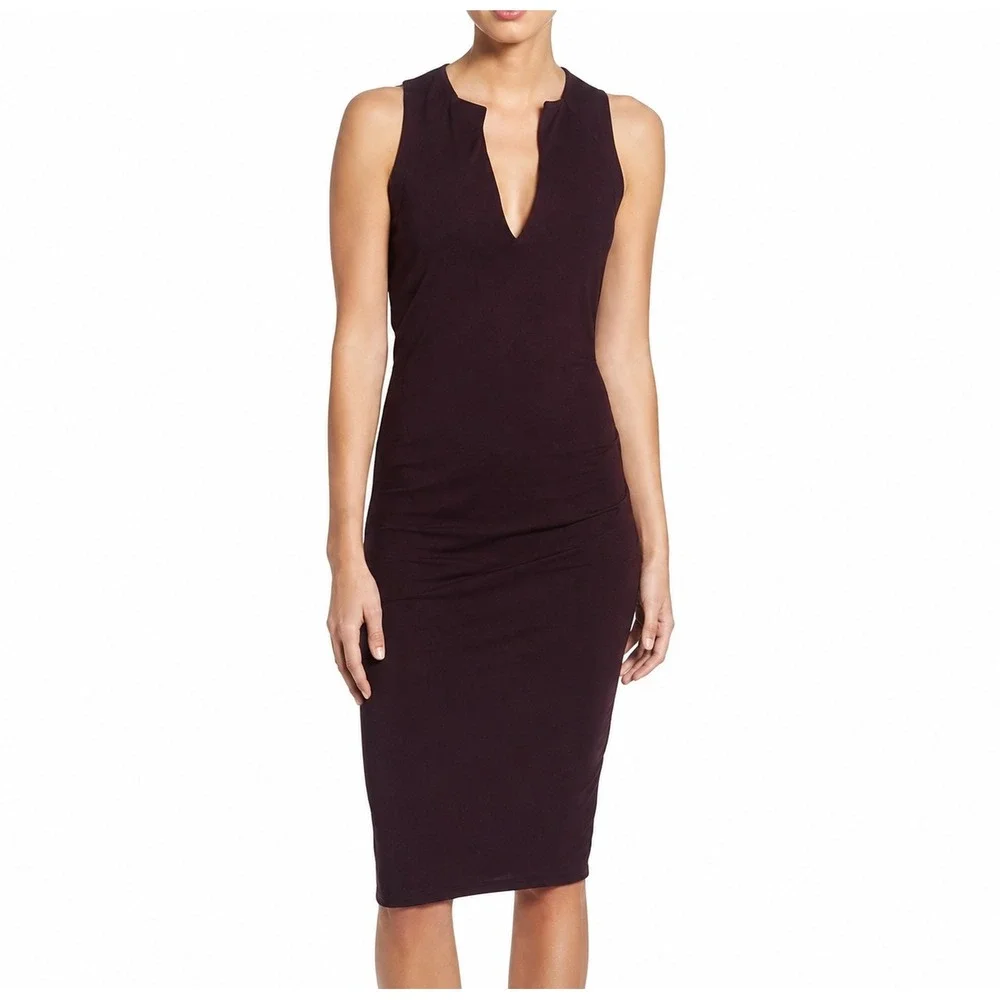 James‎ Perse Standard Ruched Sleeveless Midi Dress Plum Brown Jersey Knit Size S